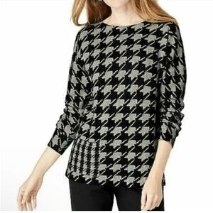 J. Jill Houndstooth Cotton Sweater with Pocket in Black and Gray Size Small